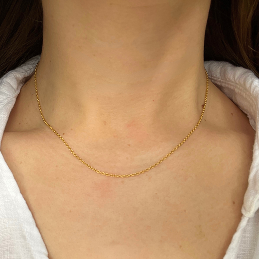 18ct Solid Gold Fine Vintage Cable Link Necklace Chain, 40cm