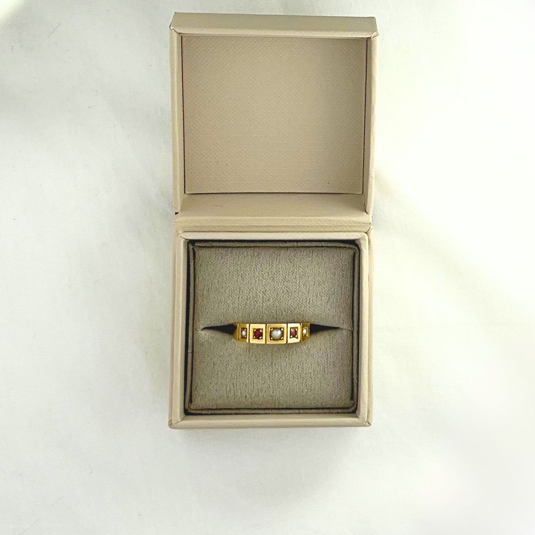 Antique Victorian 18ct Gold Garnet and Pearl Ring, Size O