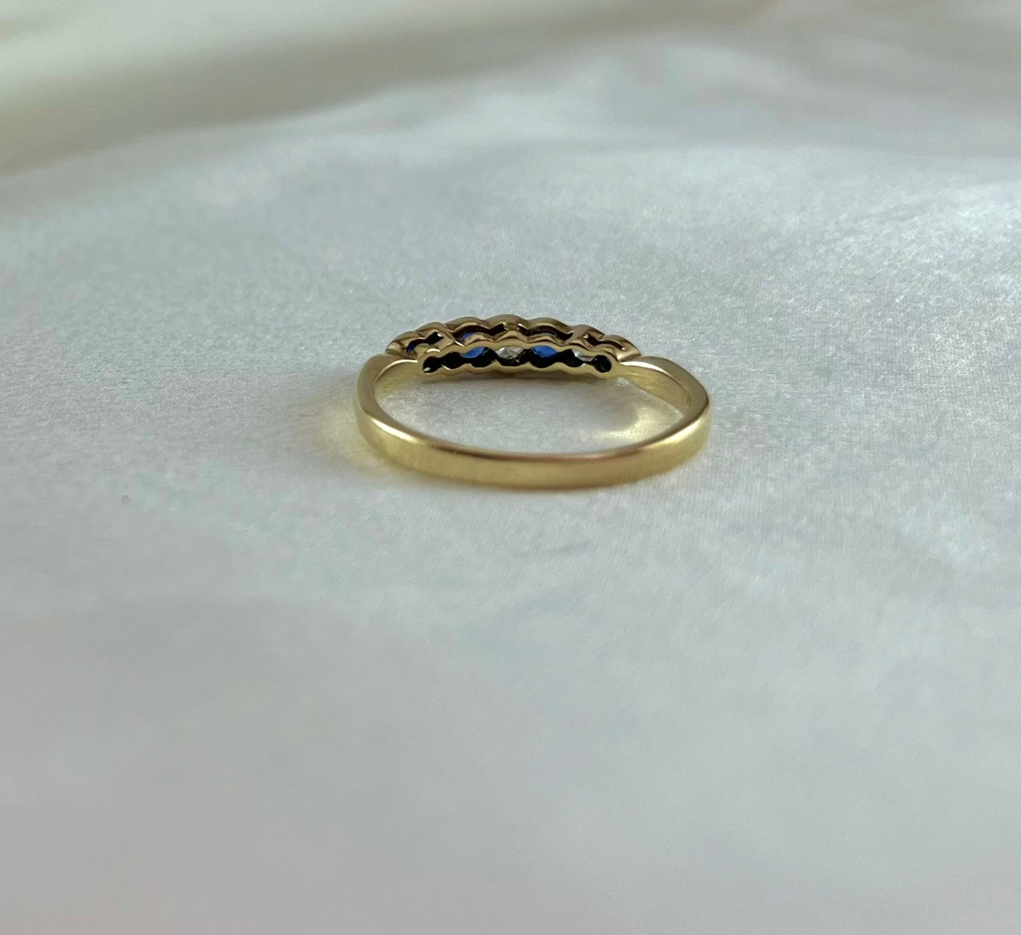 Antique Edwardian 9ct Gold 7 Stone Sapphire and Diamond Set Ring, Vintage Size P + 0.5