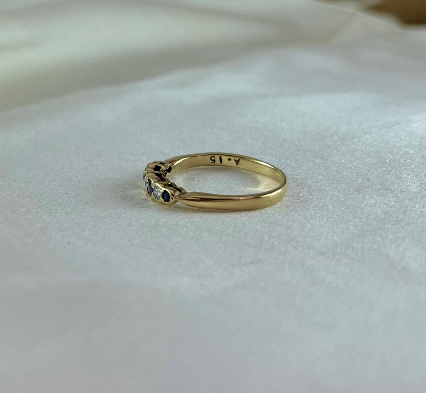 Antique Edwardian 9ct Gold 7 Stone Sapphire and Diamond Set Ring, Vintage Size P + 0.5