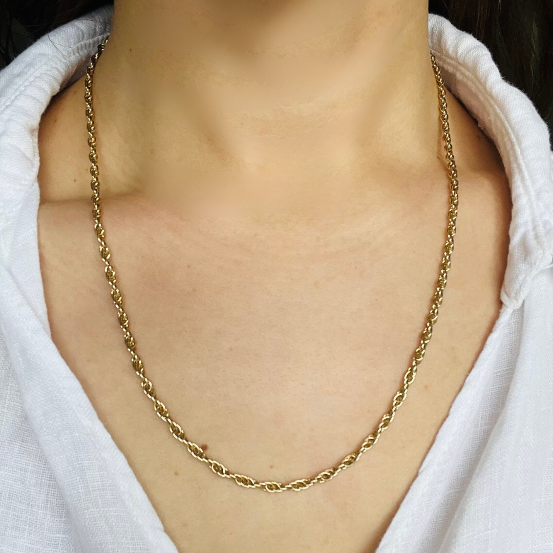 9ct Gold Long Rope Link Necklace Vintage, Heavy 20 inch