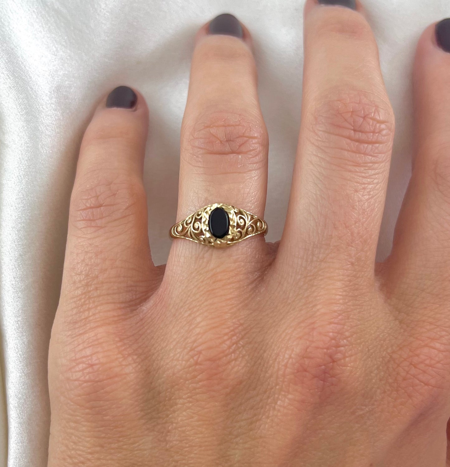 Vintage 9ct Gold Black Onyx Ring, Size O UK