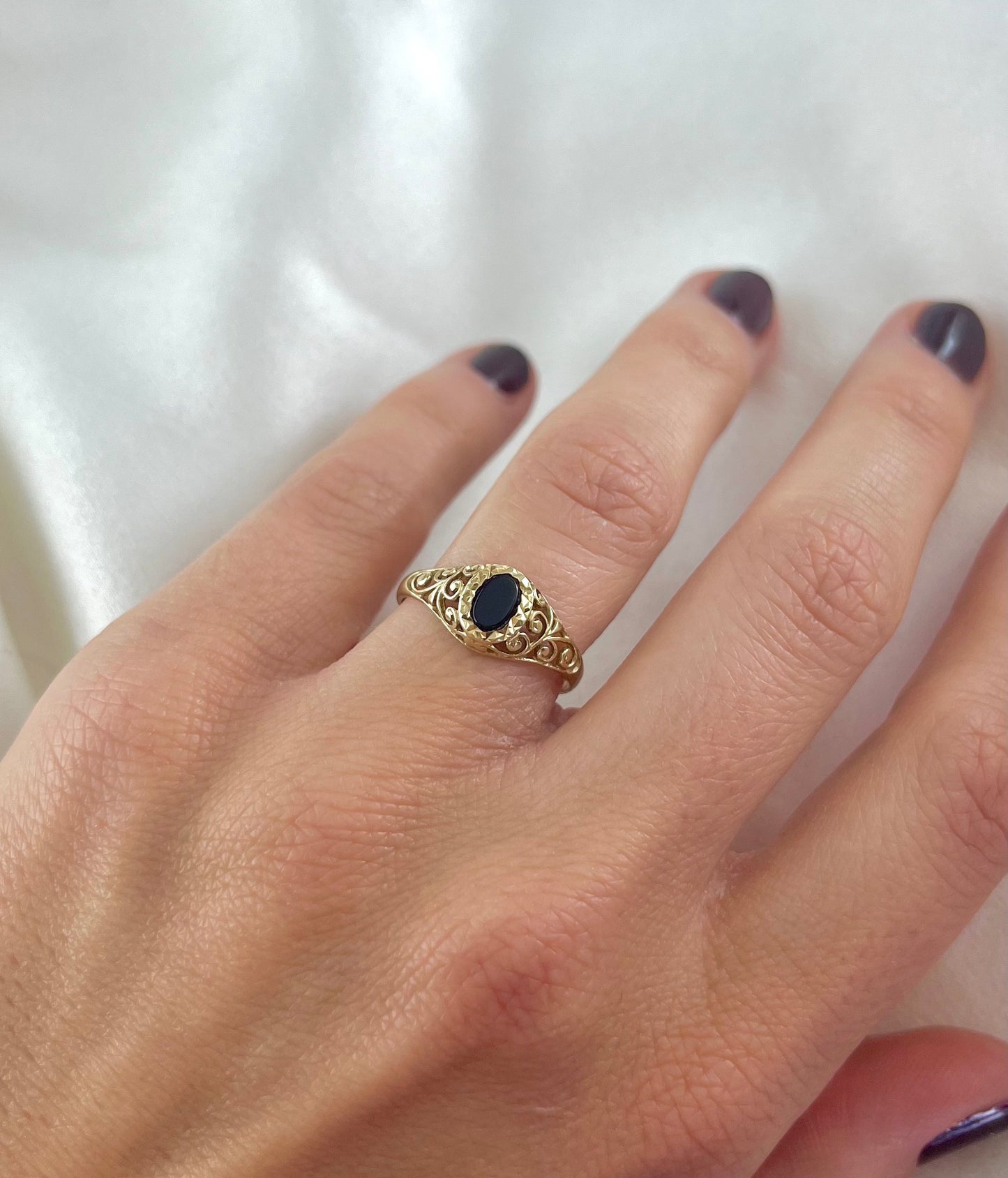 Vintage 9ct Gold Black Onyx Ring, Size O UK