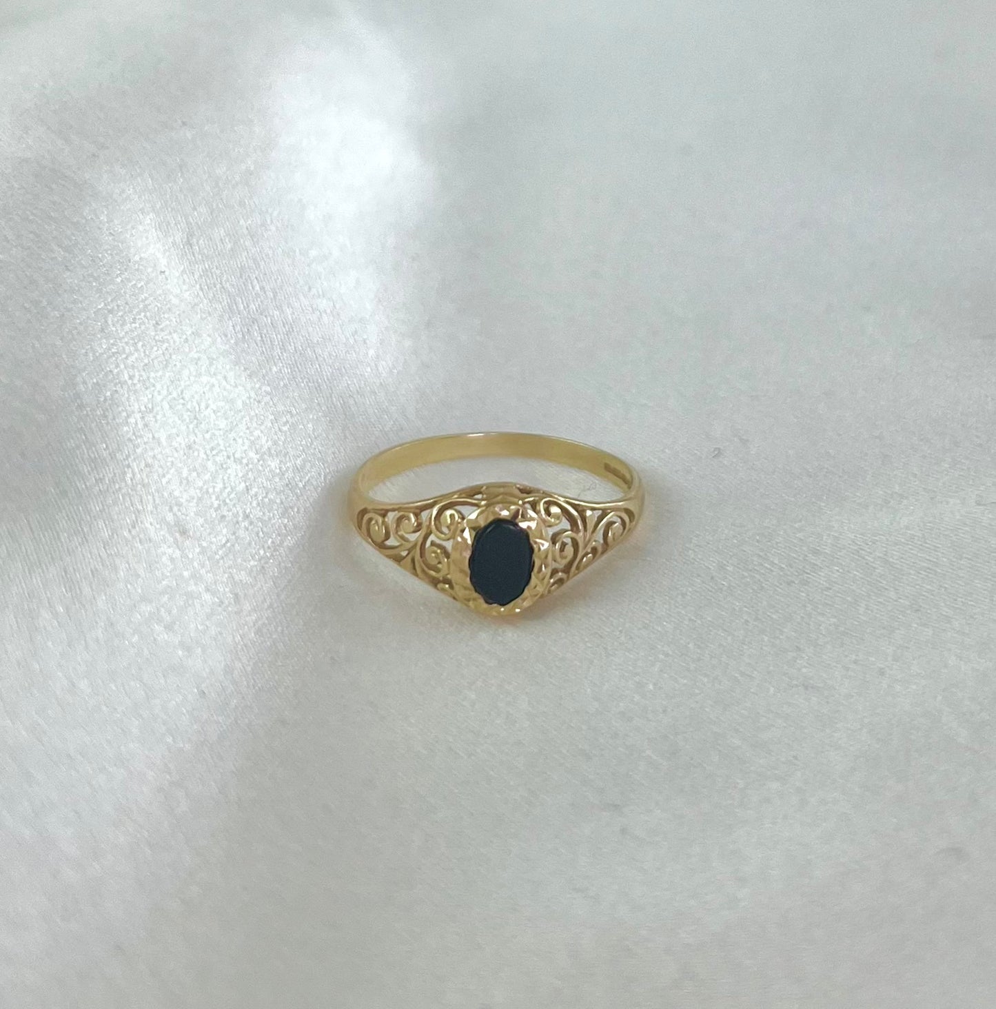 Vintage 9ct Gold Black Onyx Ring, Size O UK