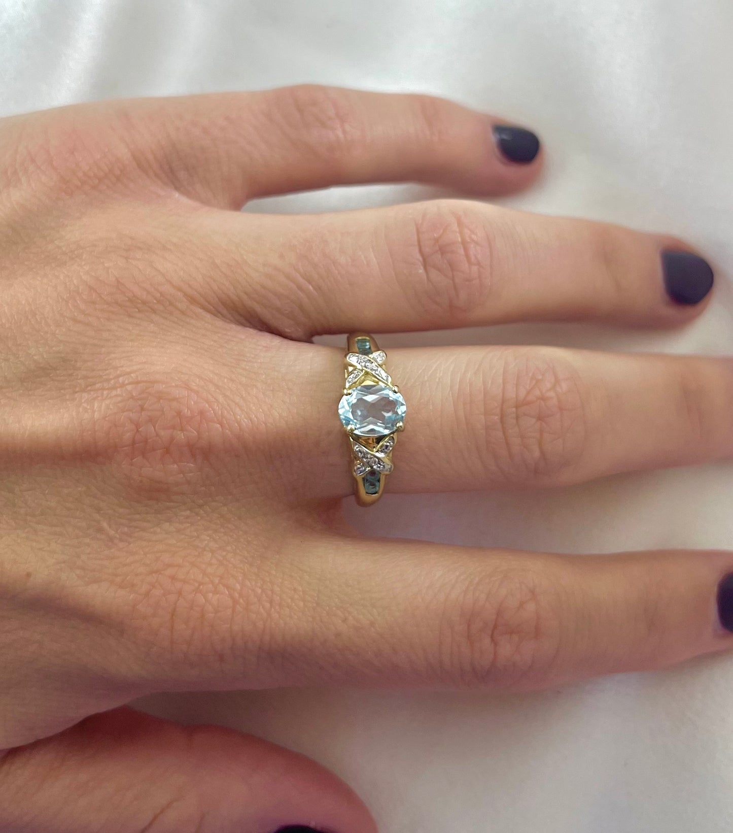 Vintage 9ct Gold Blue Topaz and Diamond Dress Ring, Size Q