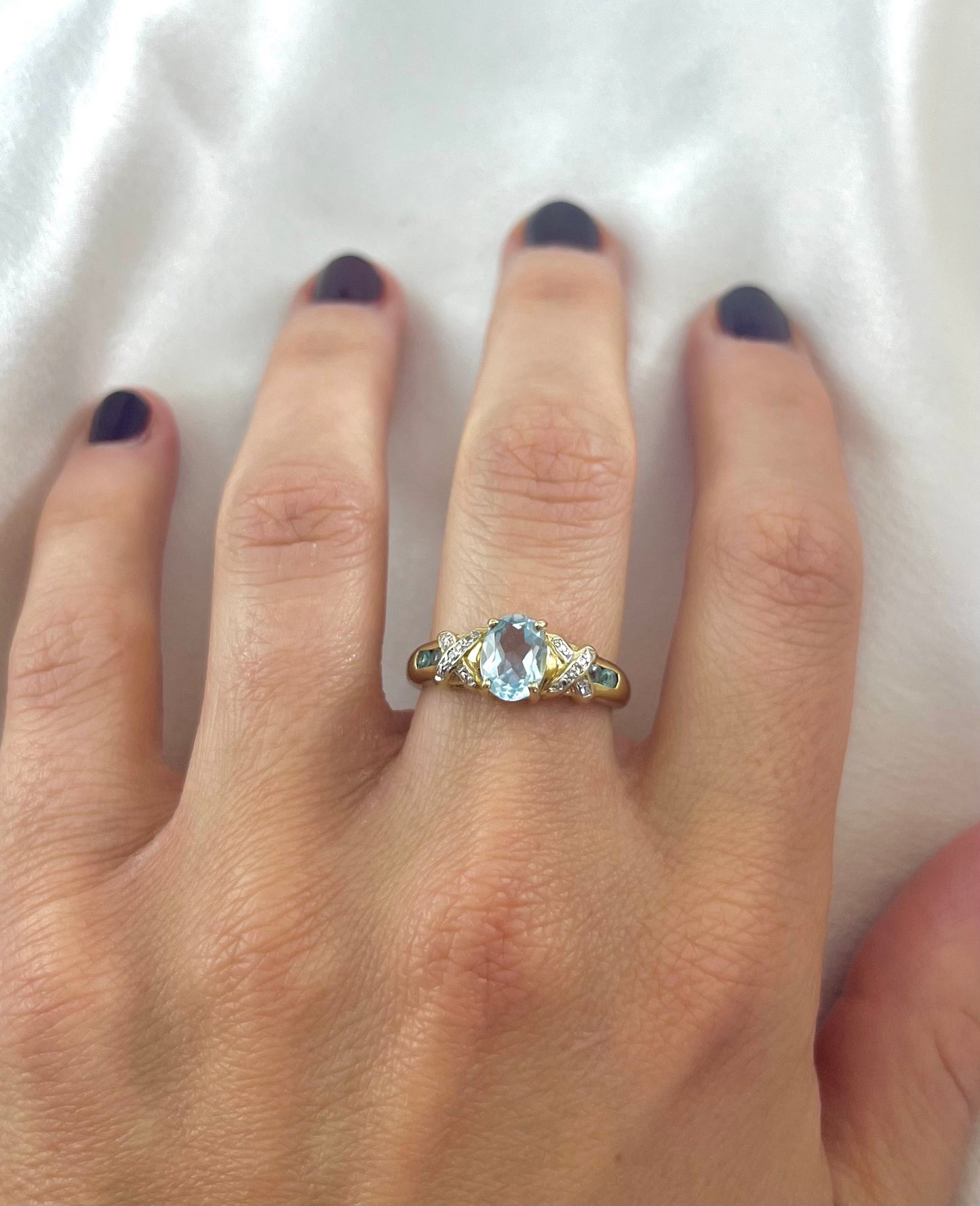 Vintage 9ct Gold Blue Topaz and Diamond Dress Ring, Size Q