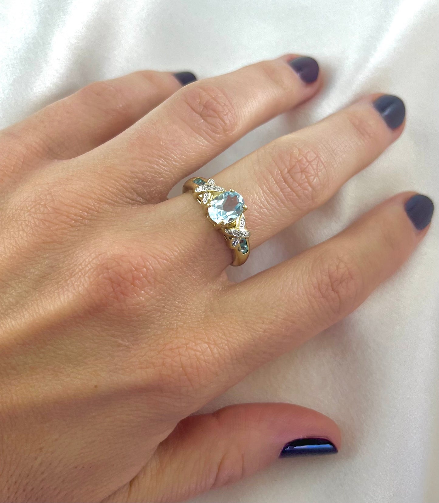 Vintage 9ct Gold Blue Topaz and Diamond Dress Ring, Size Q