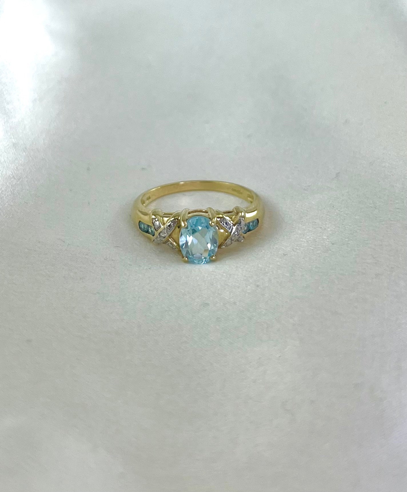 Vintage 9ct Gold Blue Topaz and Diamond Dress Ring, Size Q