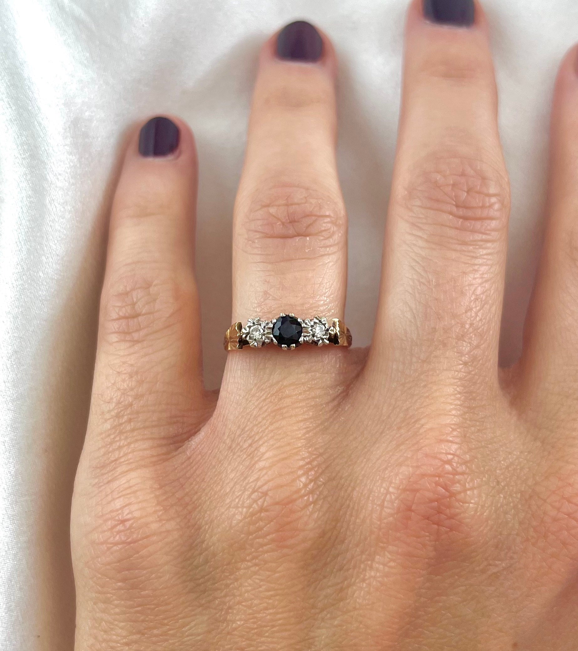 The ring is fully hallmarked and in good condition. This ring is packaged in a Soste hinged ring box.