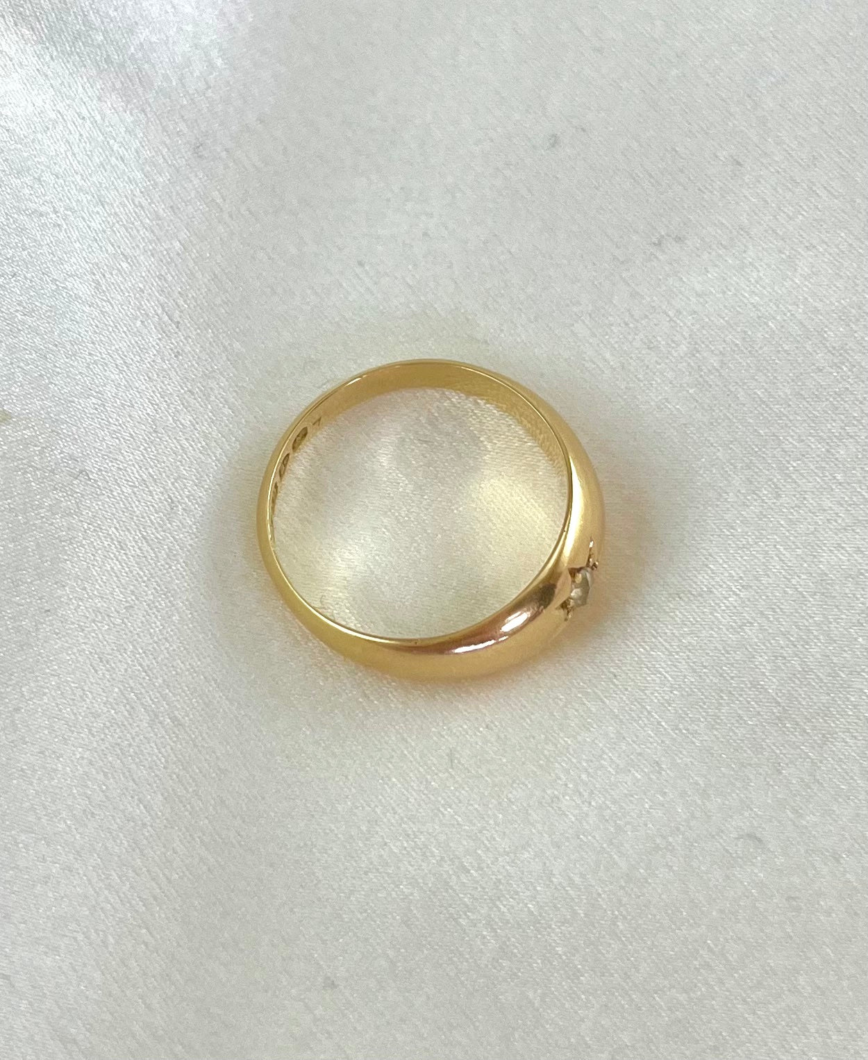 Antique Edwardian 18ct Gold Old Cut Diamond Gypsy Ring, 1913, Size N + 0.5. 18K