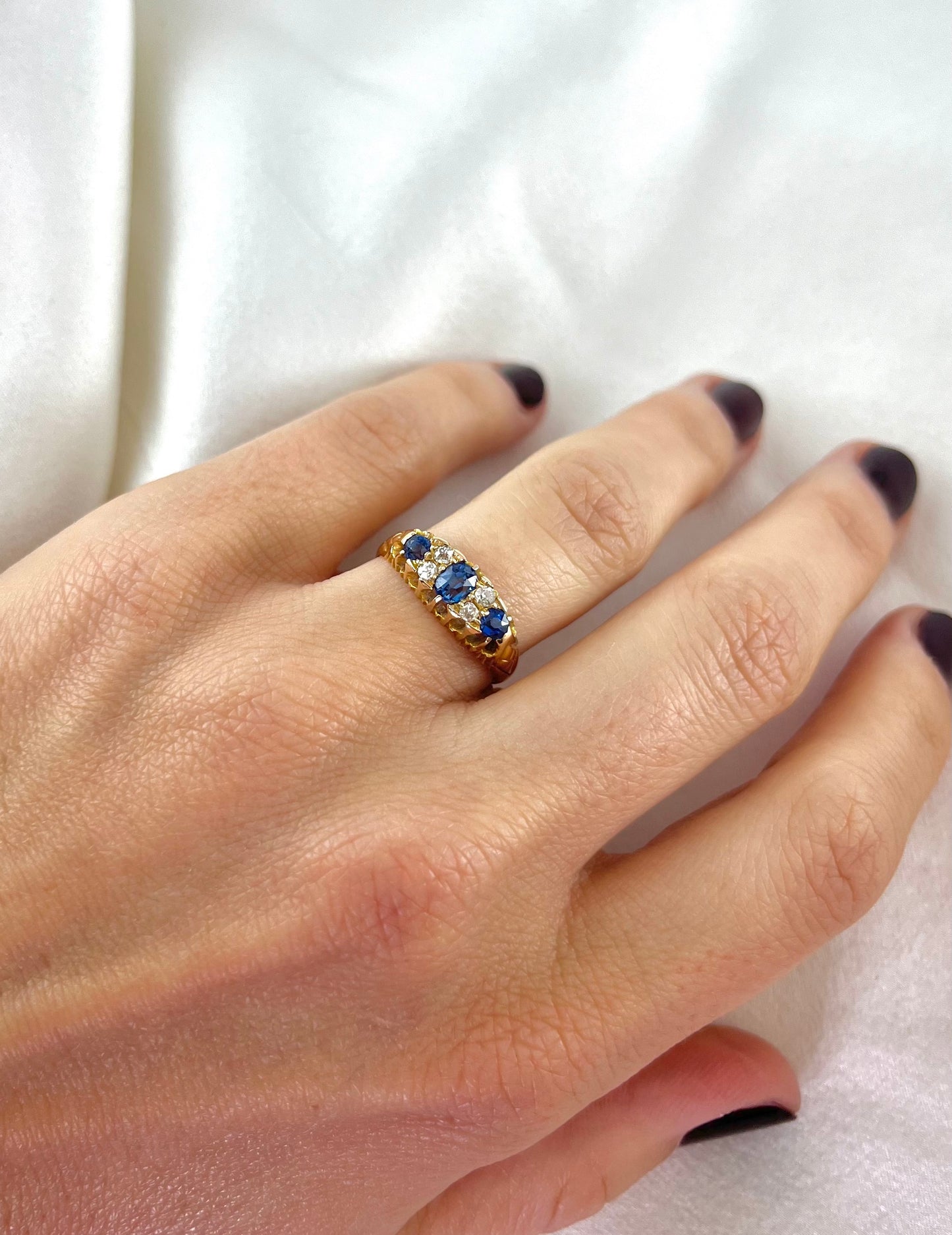 Antique Edwardian 18ct Gold Sapphire and Diamond Engagement Ring, Size O + 0.5 1903