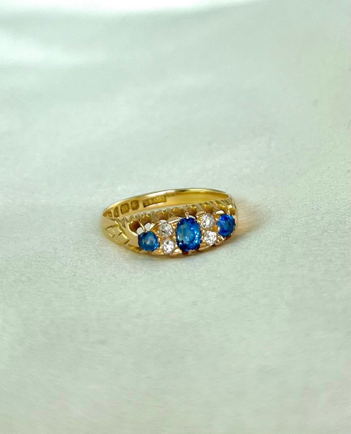 Antique Edwardian 18ct Gold Sapphire and Diamond Engagement Ring, Size O + 0.5 1903
