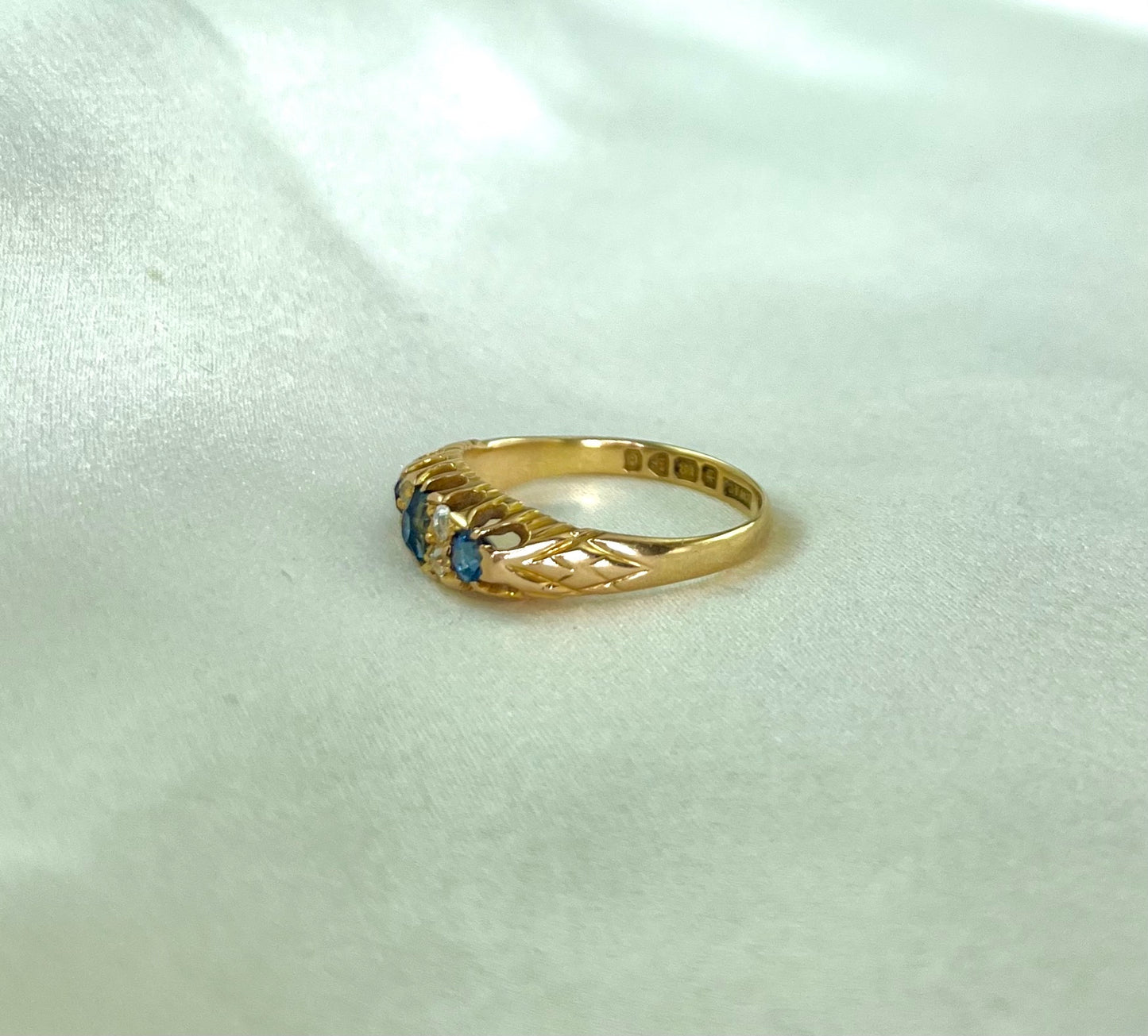 Antique Edwardian 18ct Gold Sapphire and Diamond Engagement Ring, Size O + 0.5 1903