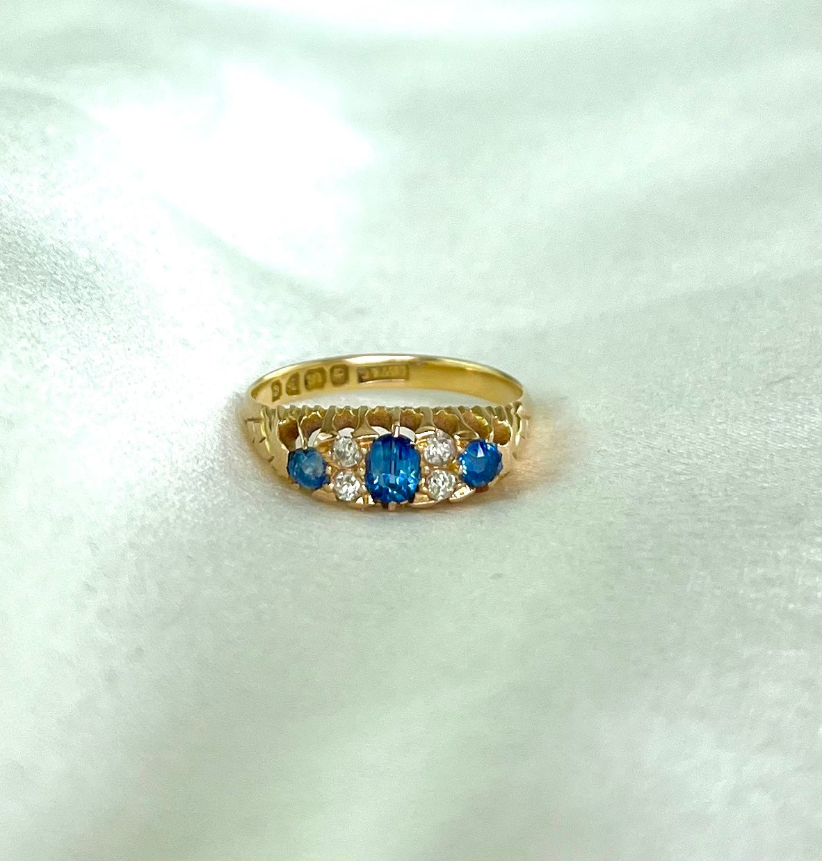Antique Edwardian 18ct Gold Sapphire and Diamond Engagement Ring, Size O + 0.5 1903