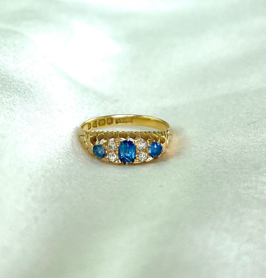 Antique Edwardian 18ct Gold Sapphire and Diamond Engagement Ring, Size O + 0.5 1903
