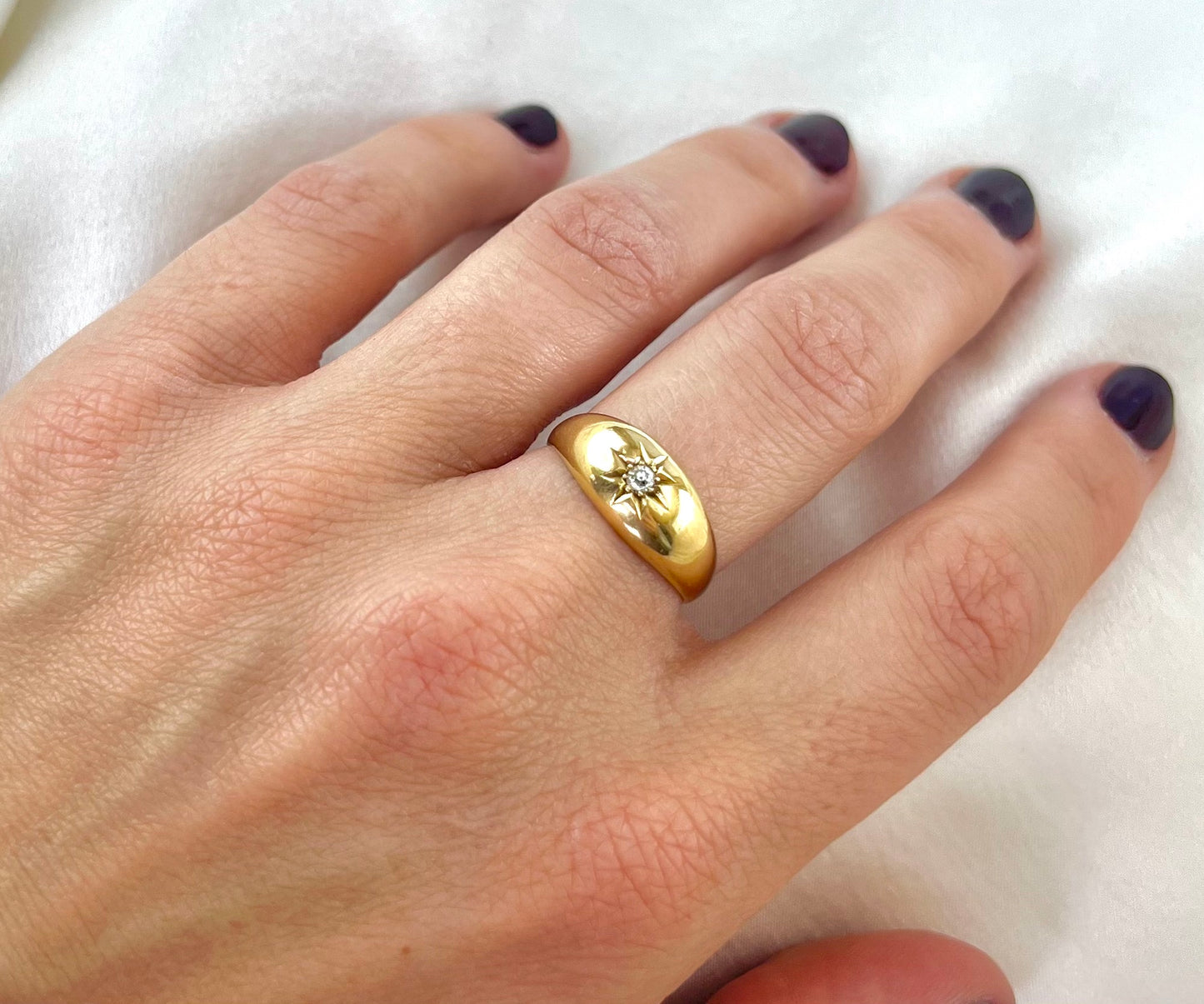 Antique Edwardian 18ct Yellow Gold Diamond Gypsy Ring, 1911 Size O + 0.5