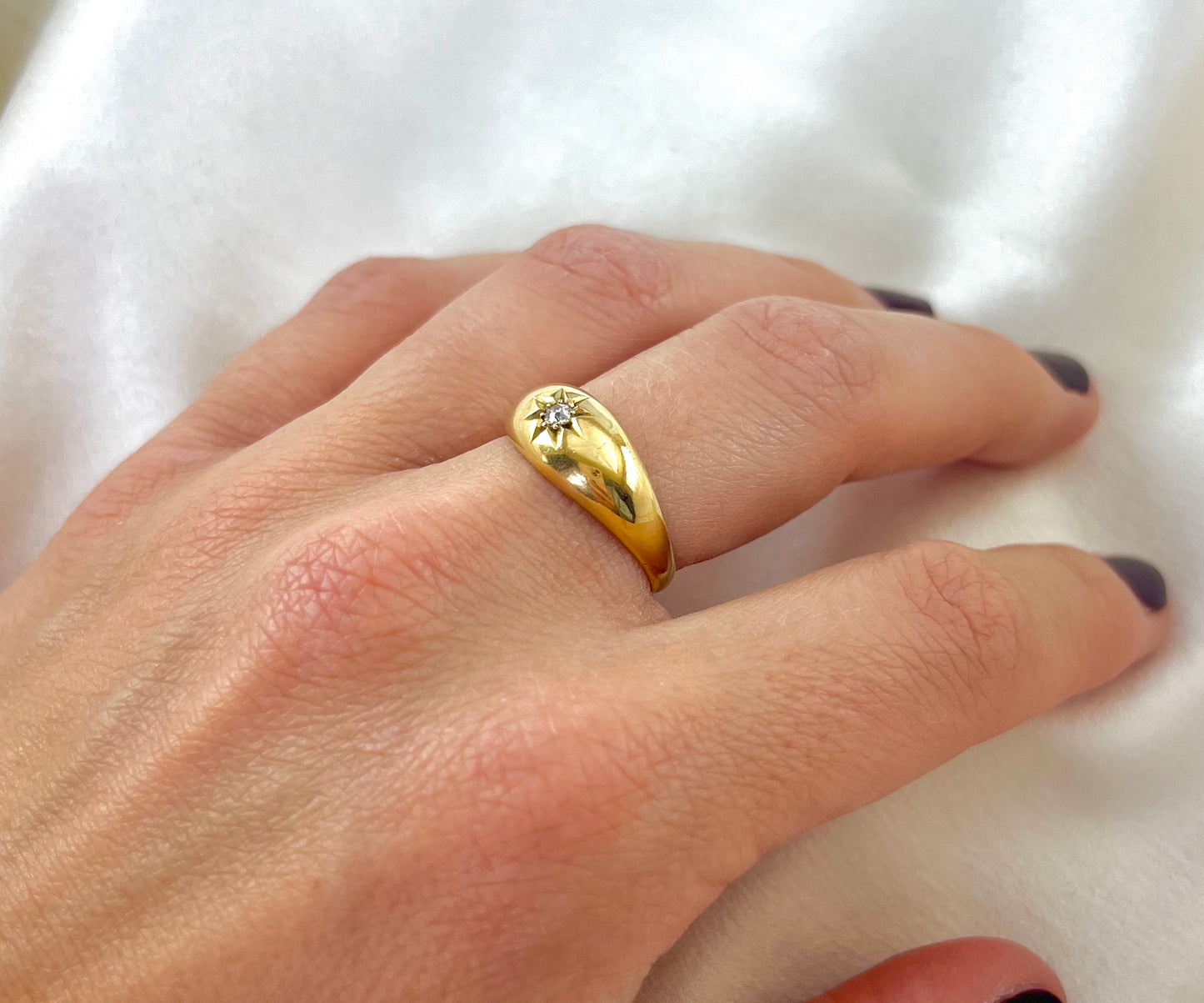 Antique Edwardian 18ct Yellow Gold Diamond Gypsy Ring, 1911 Size O + 0.5