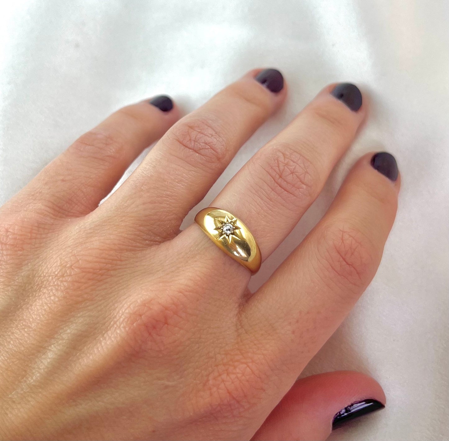 Antique Edwardian 18ct Yellow Gold Diamond Gypsy Ring, 1911 Size O + 0.5