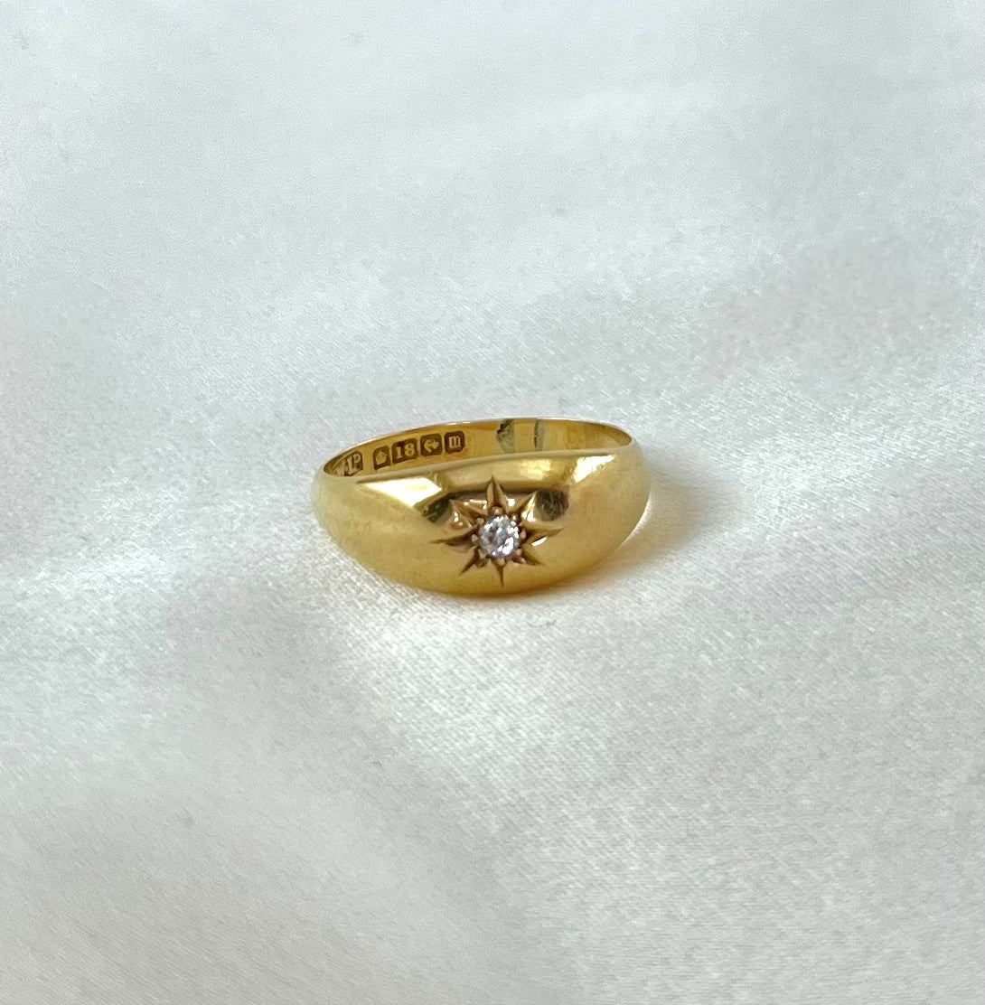 Antique Edwardian 18ct Yellow Gold Diamond Gypsy Ring, 1911 Size O + 0.5