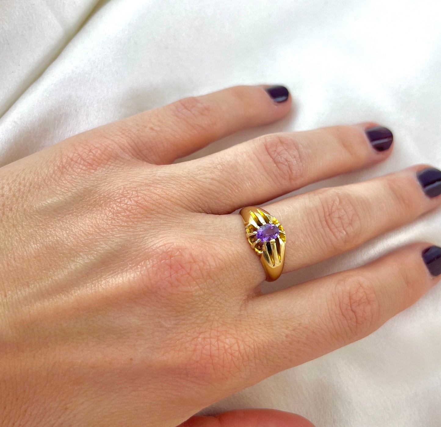 Antique Victorian 18ct Gold Buttercup Setting Amethyst Ring, Size O 1800s