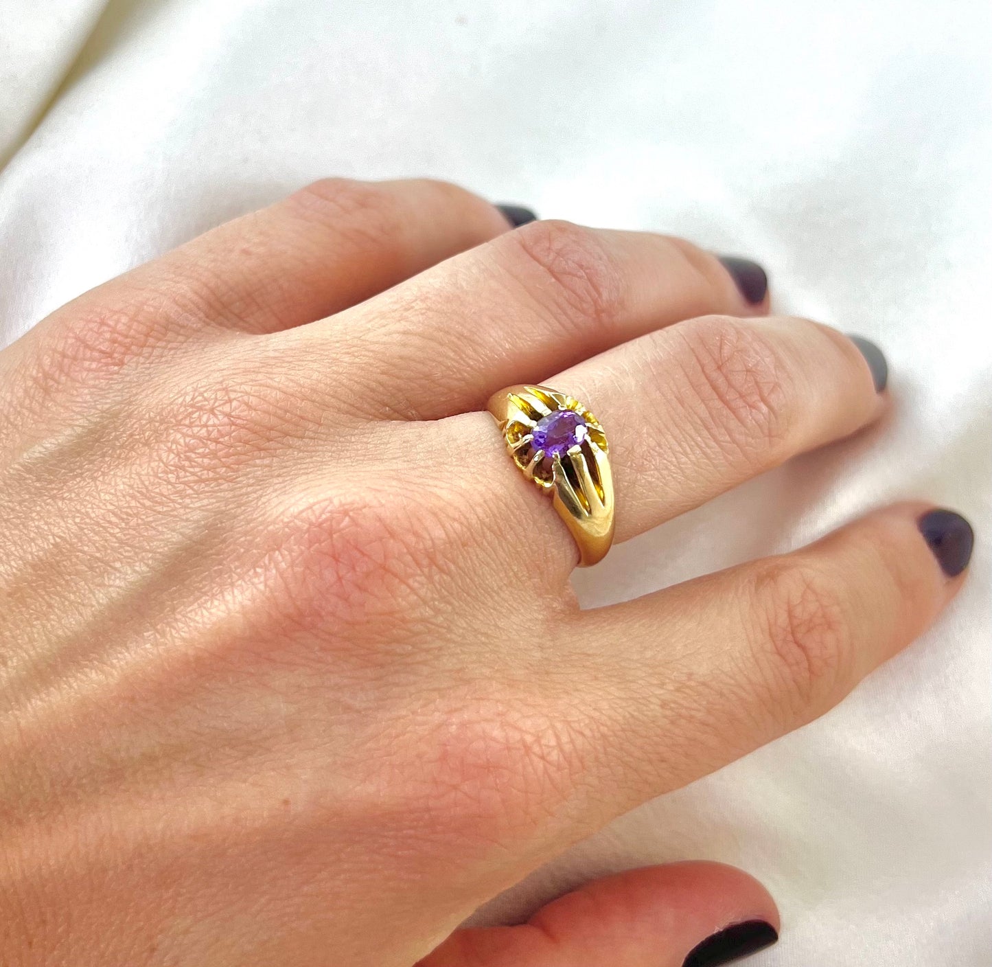 Antique Victorian 18ct Gold Buttercup Setting Amethyst Ring, Size O 1800s