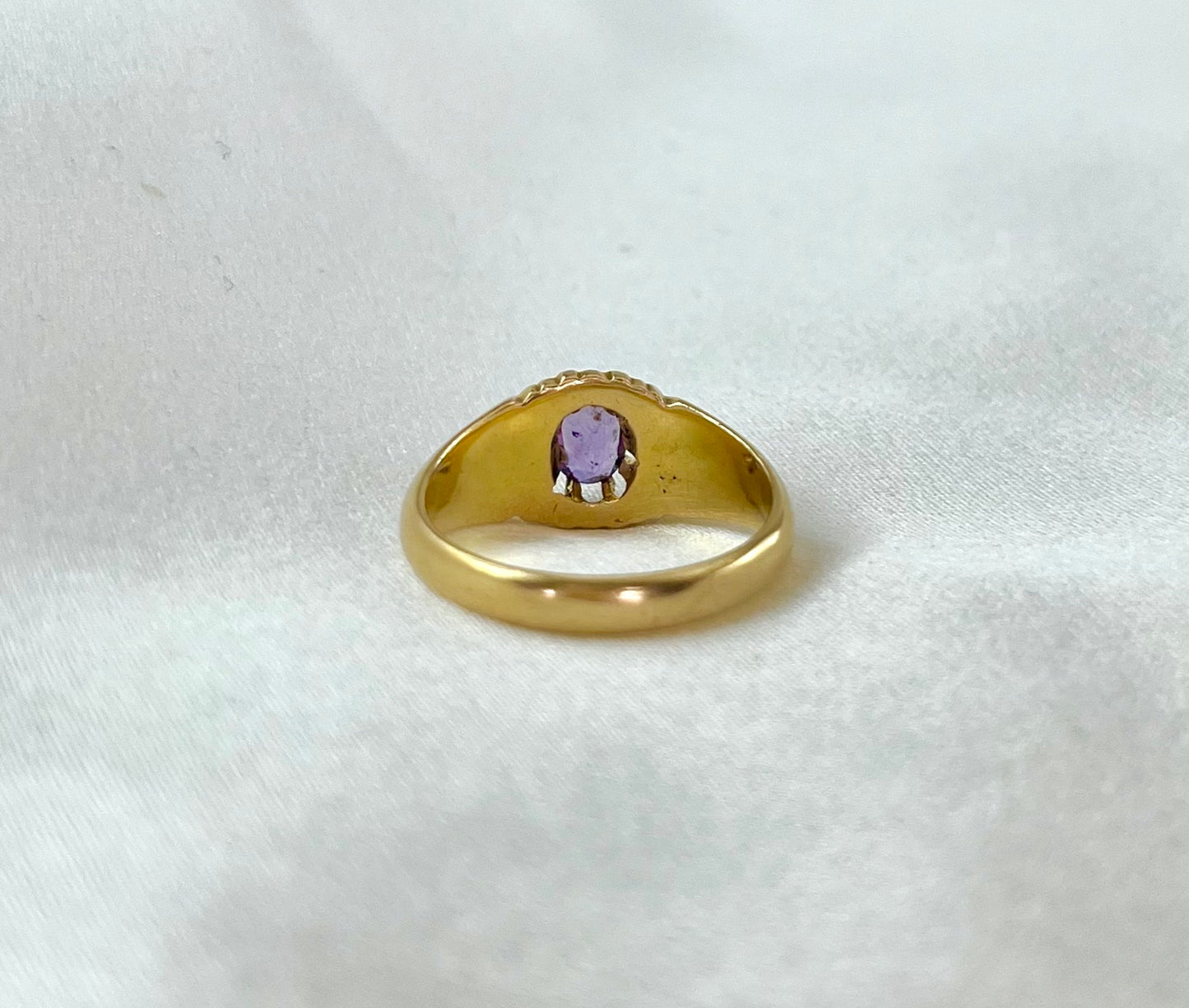 Antique Victorian 18ct Gold Buttercup Setting Amethyst Ring, Size O 1800s