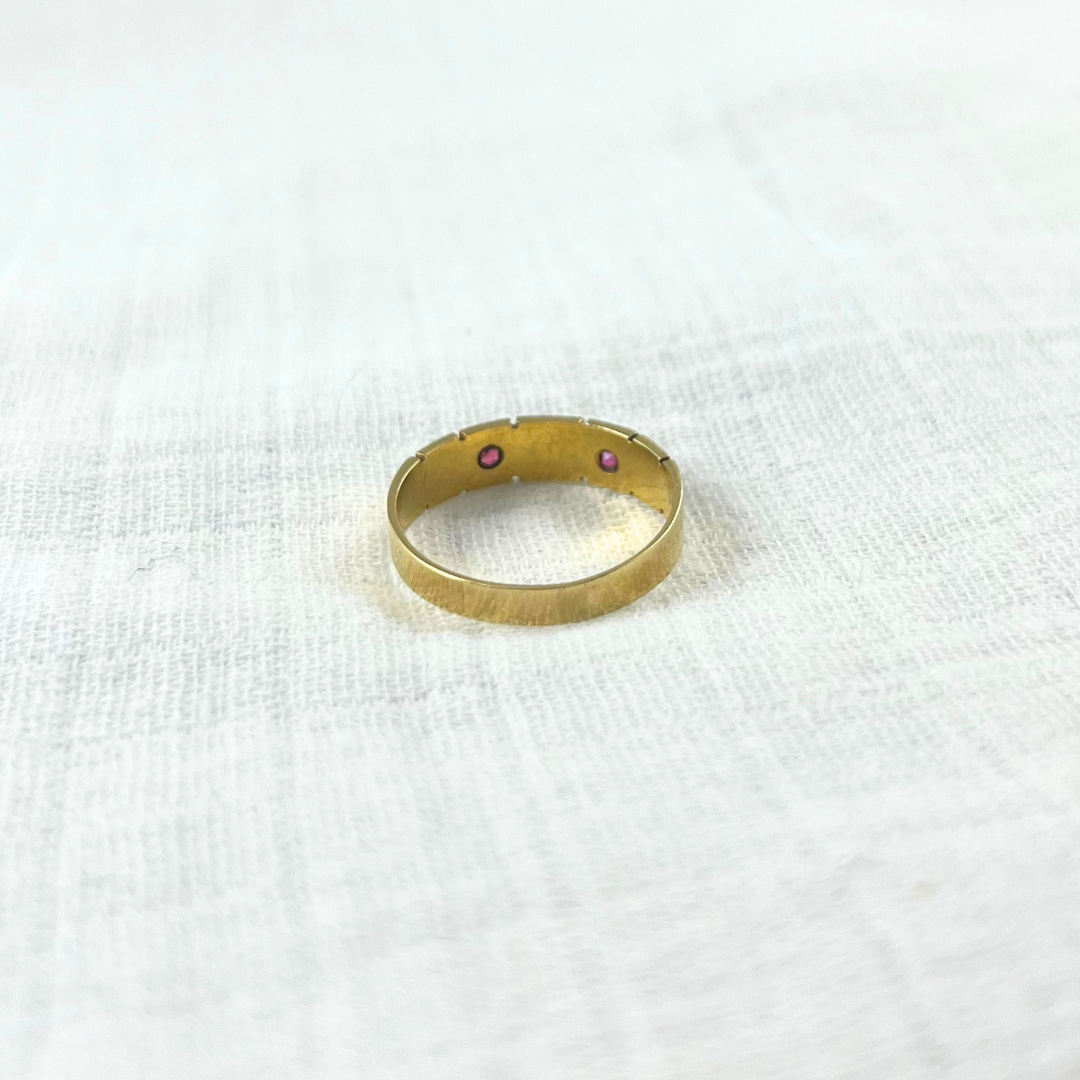 Antique Victorian 18ct Gold Garnet and Pearl Ring, Size O