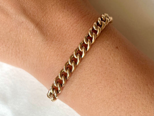 Antique 9ct Yellow Gold Curb Chain Bracelet with Heart Padlock