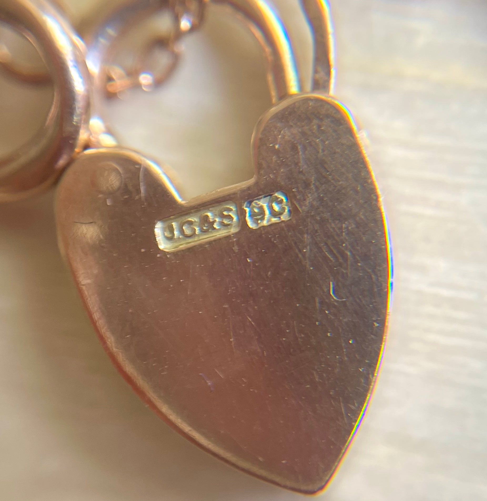 Antique 9ct Yellow Gold Curb Chain Bracelet with Heart Padlock