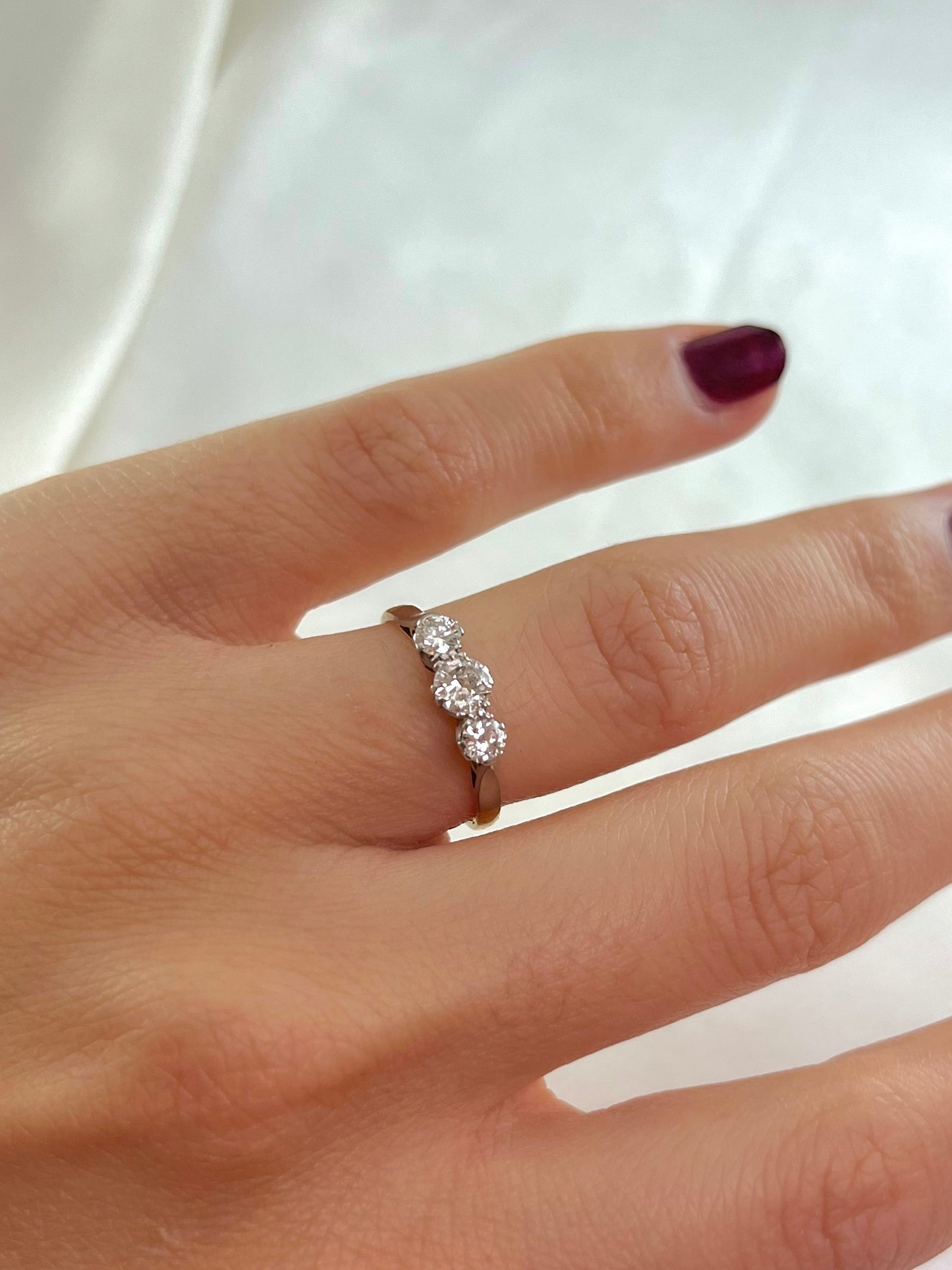 Period 18ct Gold and Platinum Three Stone Diamond Engagement Ring, Vintage Size M + 0.5, Approx. 0.24ct