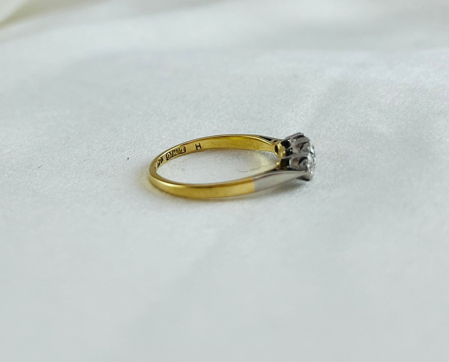 Period 18ct Gold and Platinum Three Stone Diamond Engagement Ring, Vintage Size M + 0.5, Approx. 0.24ct