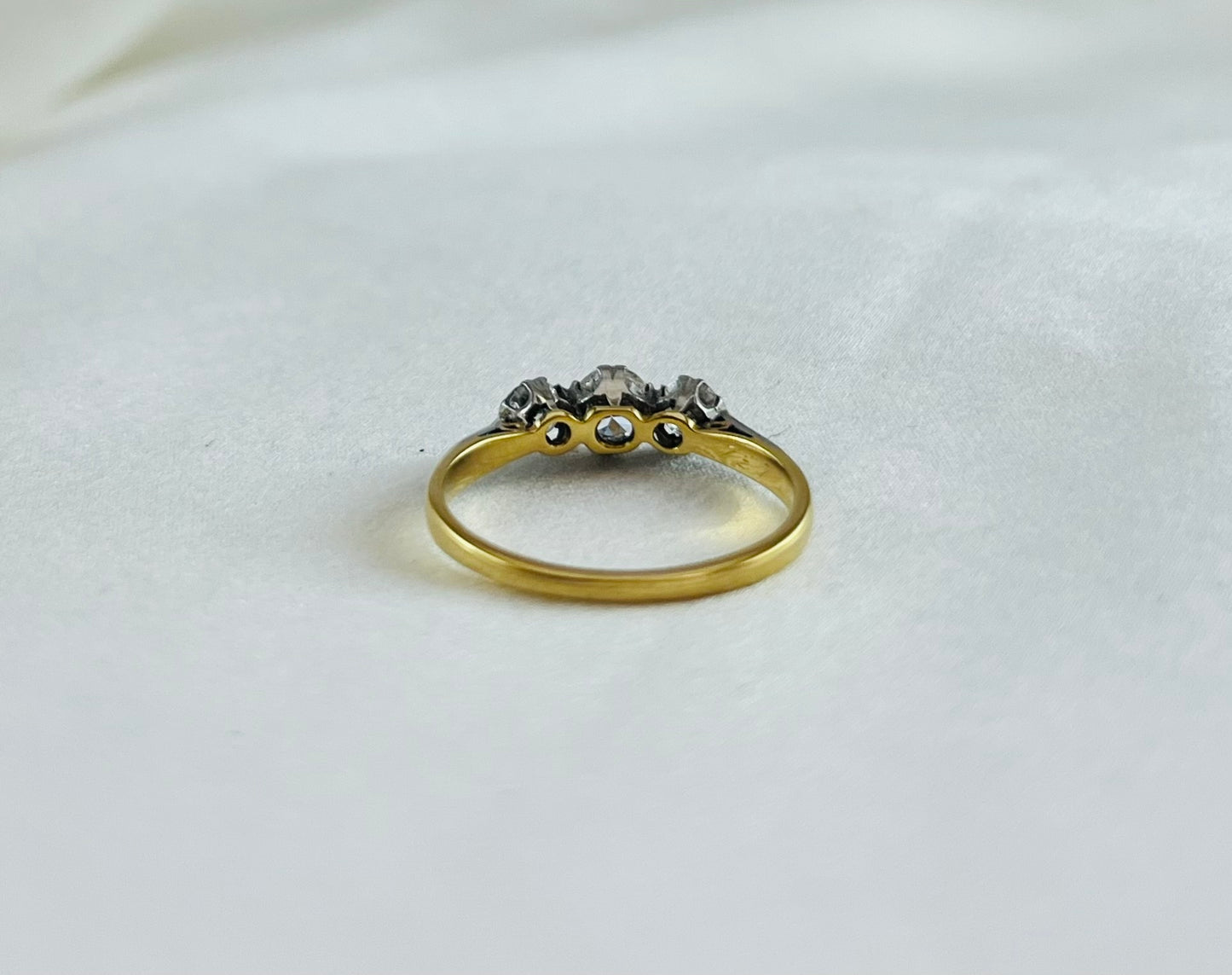 Period 18ct Gold and Platinum Three Stone Diamond Engagement Ring, Vintage Size M + 0.5, Approx. 0.24ct