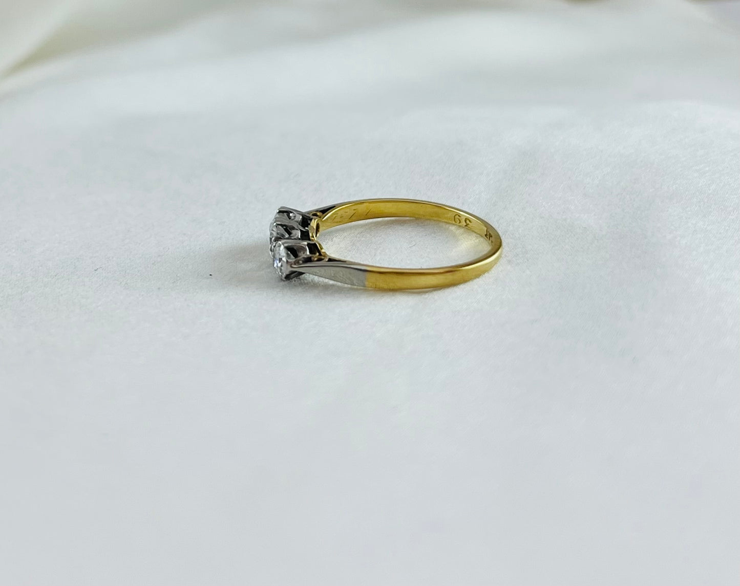 Period 18ct Gold and Platinum Three Stone Diamond Engagement Ring, Vintage Size M + 0.5, Approx. 0.24ct