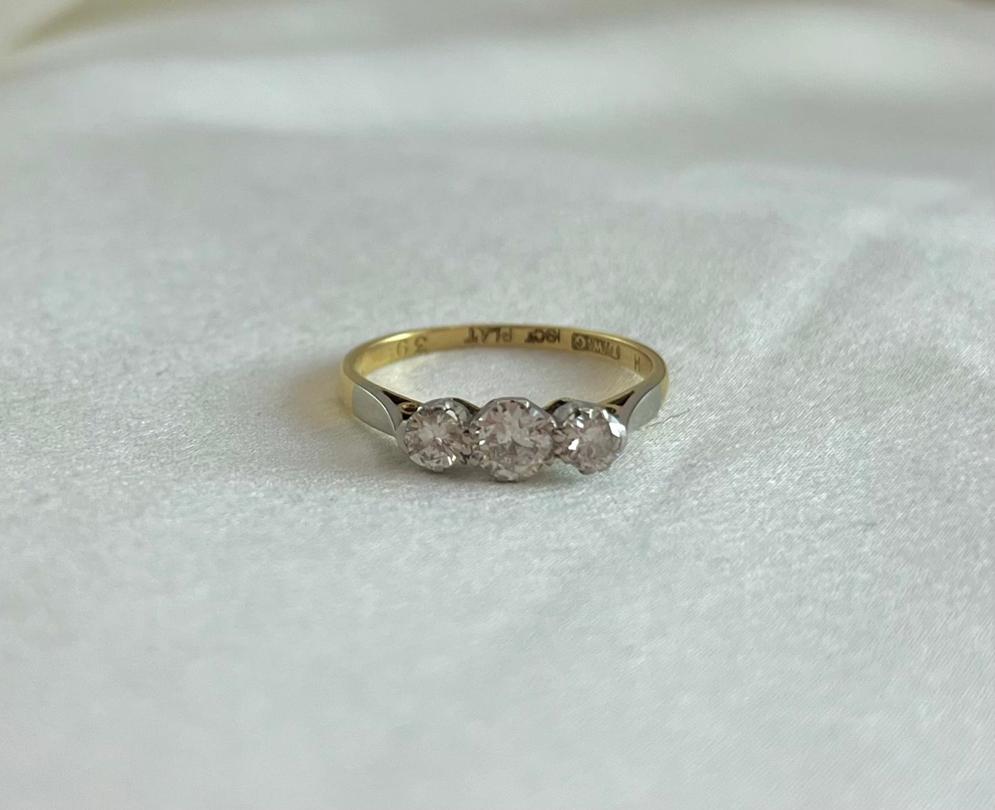 Period 18ct Gold and Platinum Three Stone Diamond Engagement Ring, Vintage Size M + 0.5, Approx. 0.24ct
