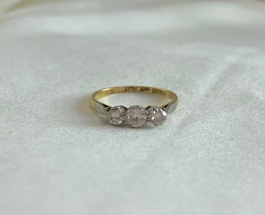 Period 18ct Gold and Platinum Three Stone Diamond Engagement Ring, Vintage Size M + 0.5, Approx. 0.24ct