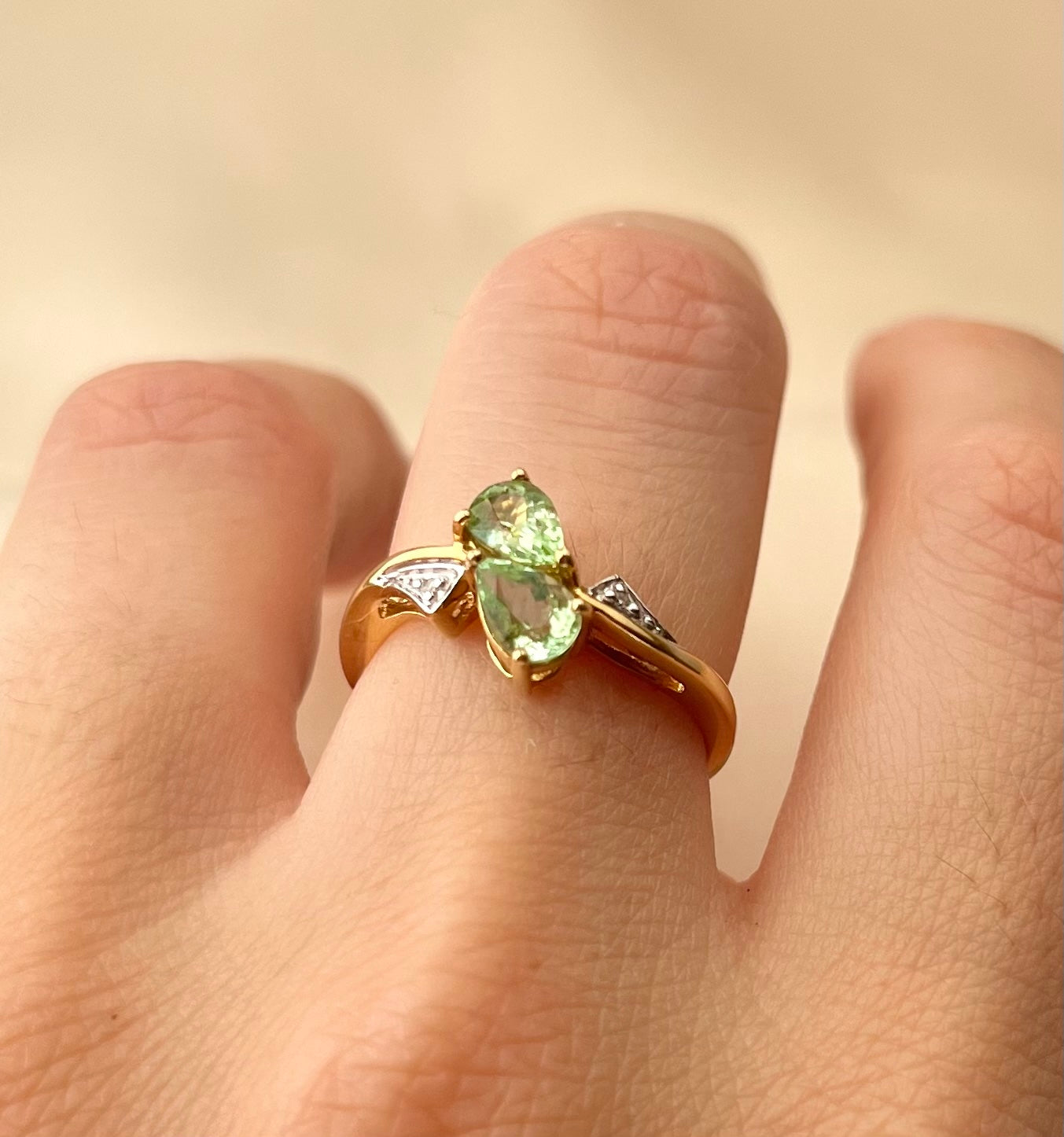 Vintage 18ct Gold Green Amethyst Multi-Stone Ring, Size N + 0.5 Moi et Toi Ring