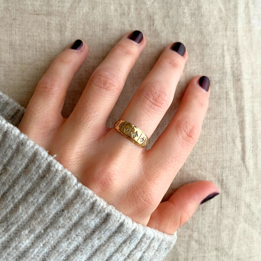 Antique 18ct Yellow Gold 5 Stone Diamond Gypsy Ring Size O