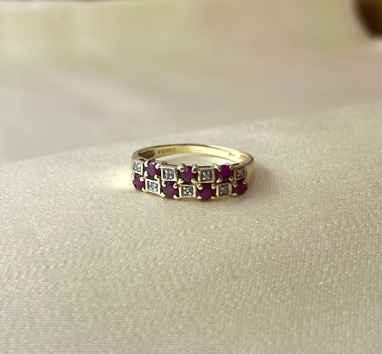 Vintage 9ct Gold Ruby and Diamond Multi-Stone Ring, Size P + 0.5 UK