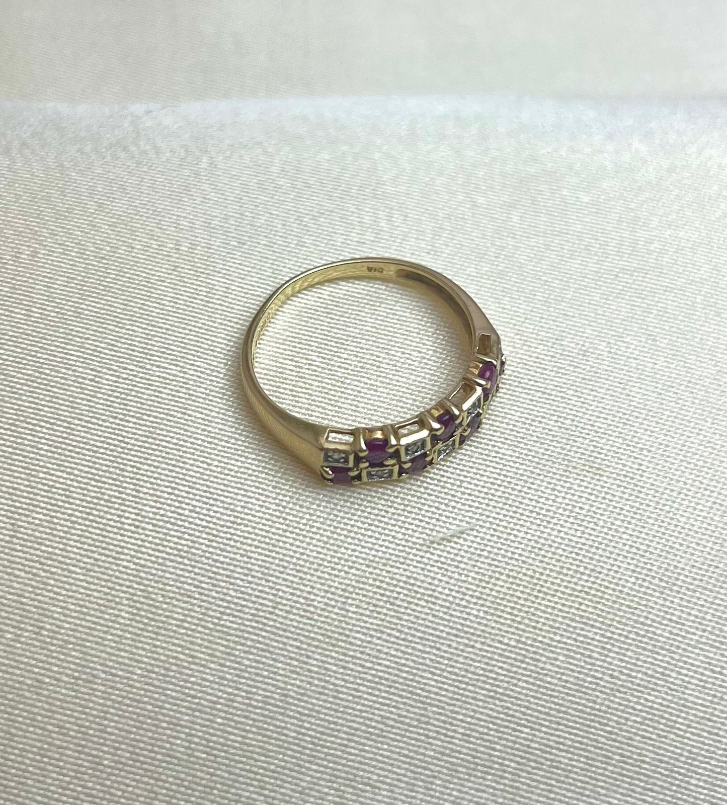 Vintage 9ct Gold Ruby and Diamond Multi-Stone Ring, Size P + 0.5 UK