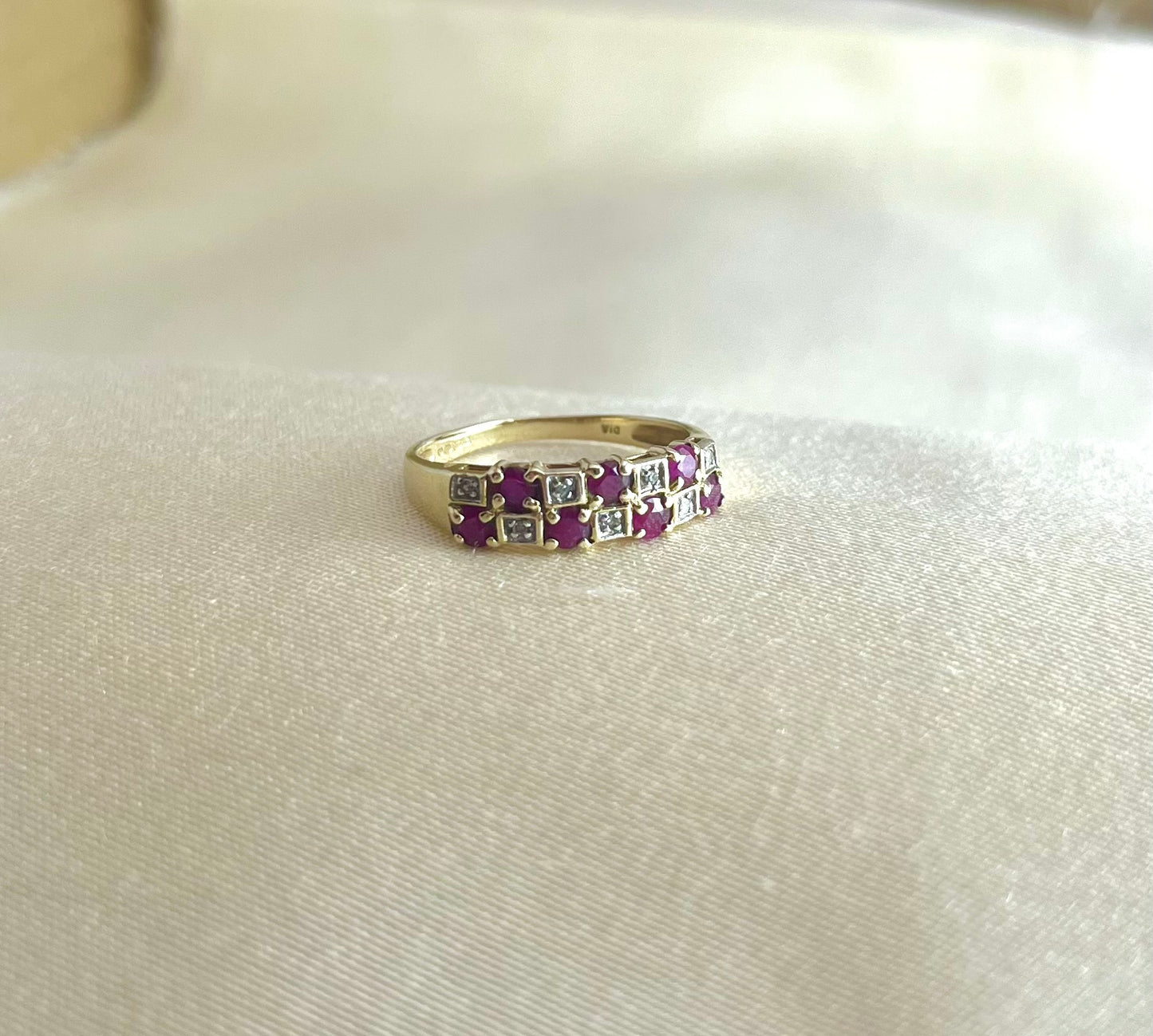 Vintage 9ct Gold Ruby and Diamond Multi-Stone Ring, Size P + 0.5 UK