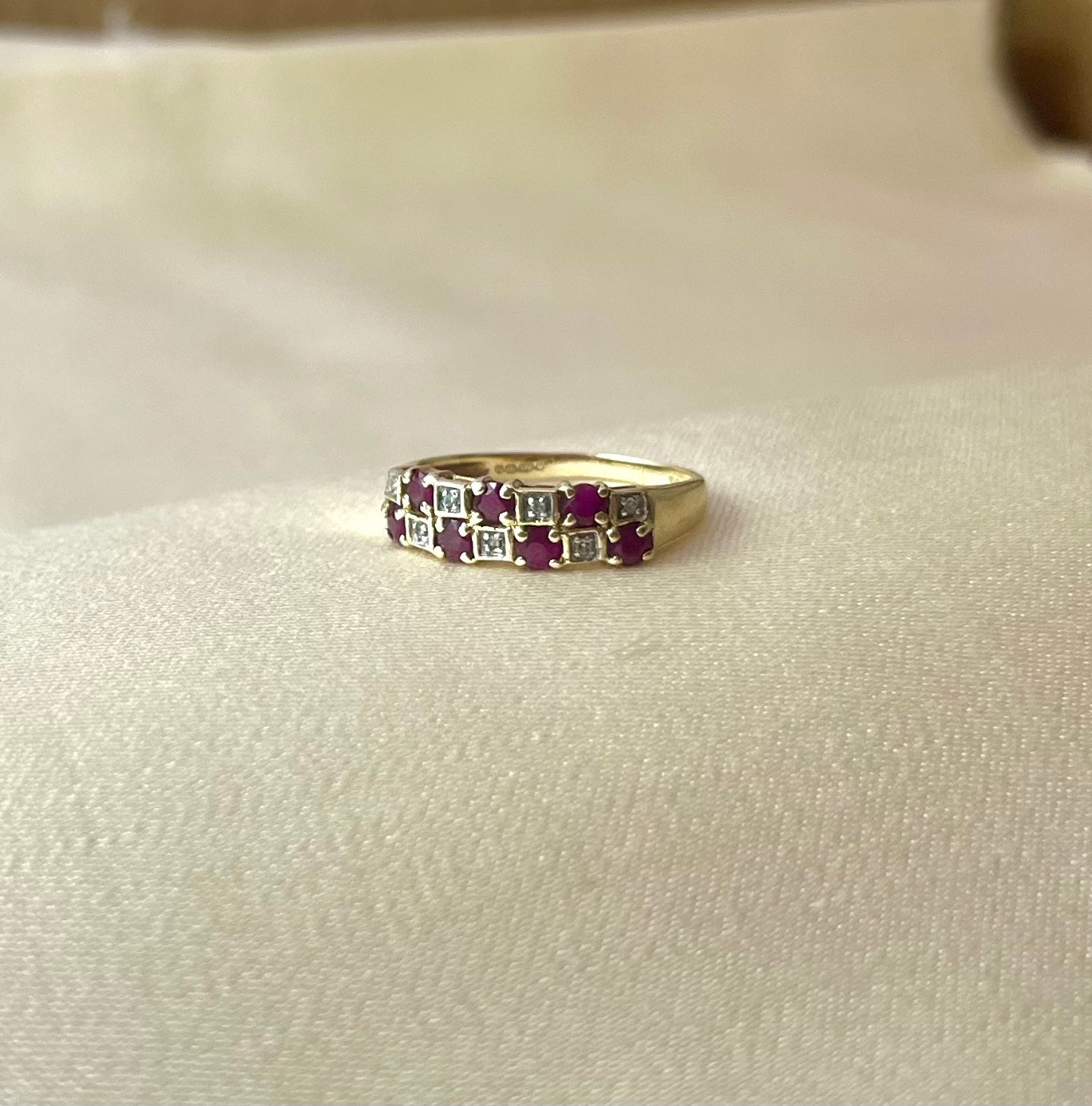 Vintage 9ct Gold Ruby and Diamond Multi-Stone Ring, Size P + 0.5 UK