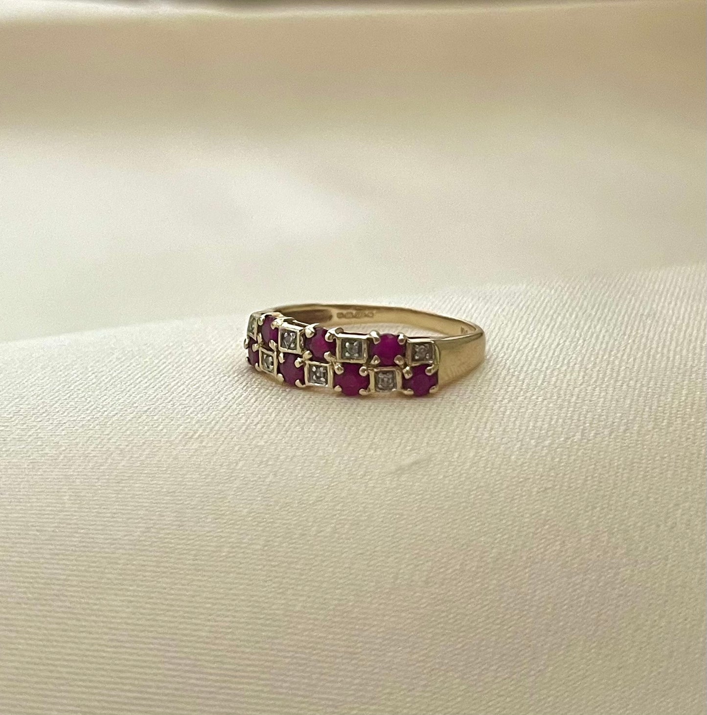 Vintage 9ct Gold Ruby and Diamond Multi-Stone Ring, Size P + 0.5 UK