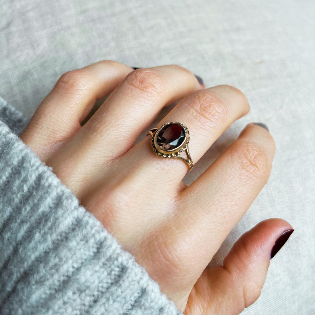 Vintage 9ct Gold Smokey Quartz Dress Ring, Size N