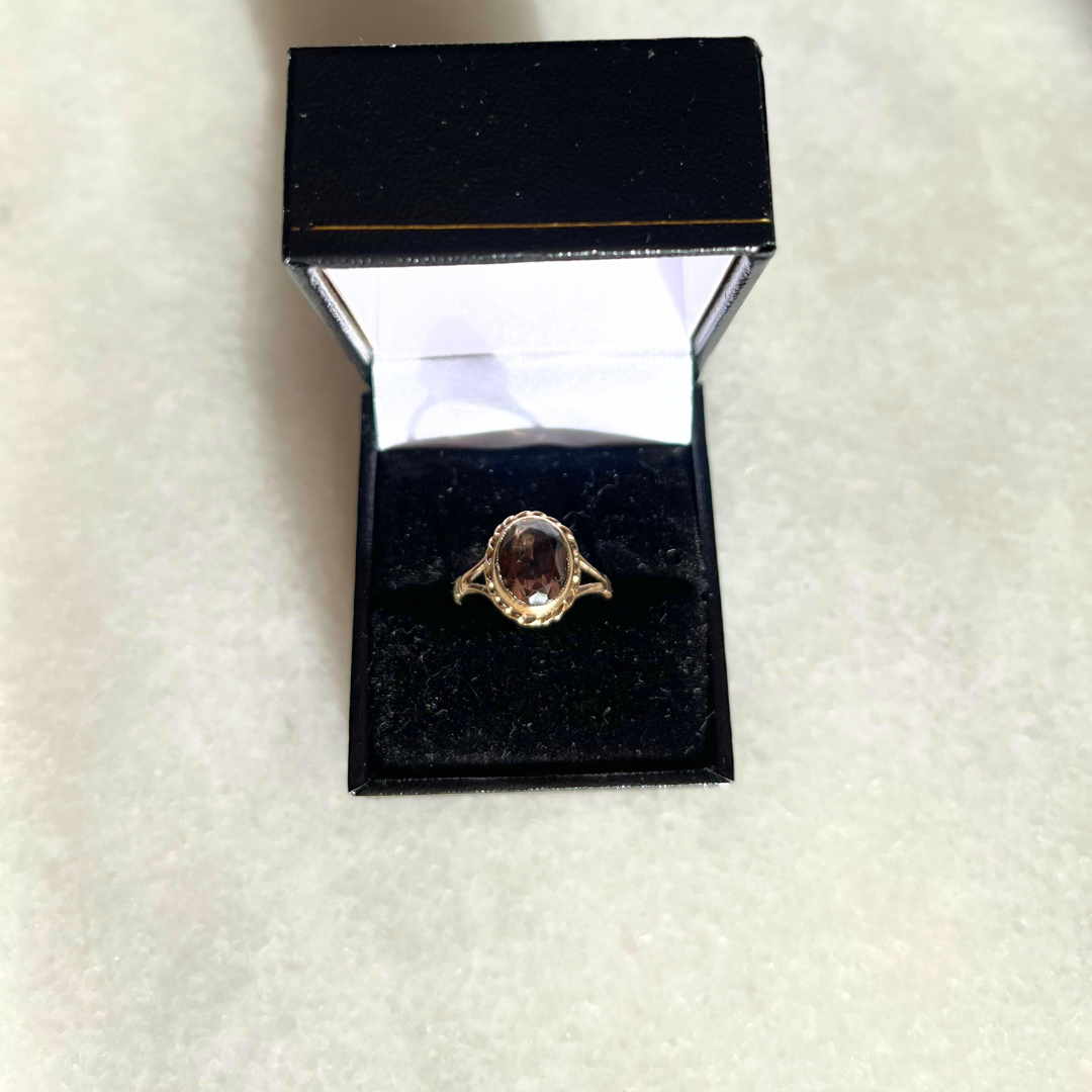 Vintage 9ct Gold Smokey Quartz Dress Ring, Size N