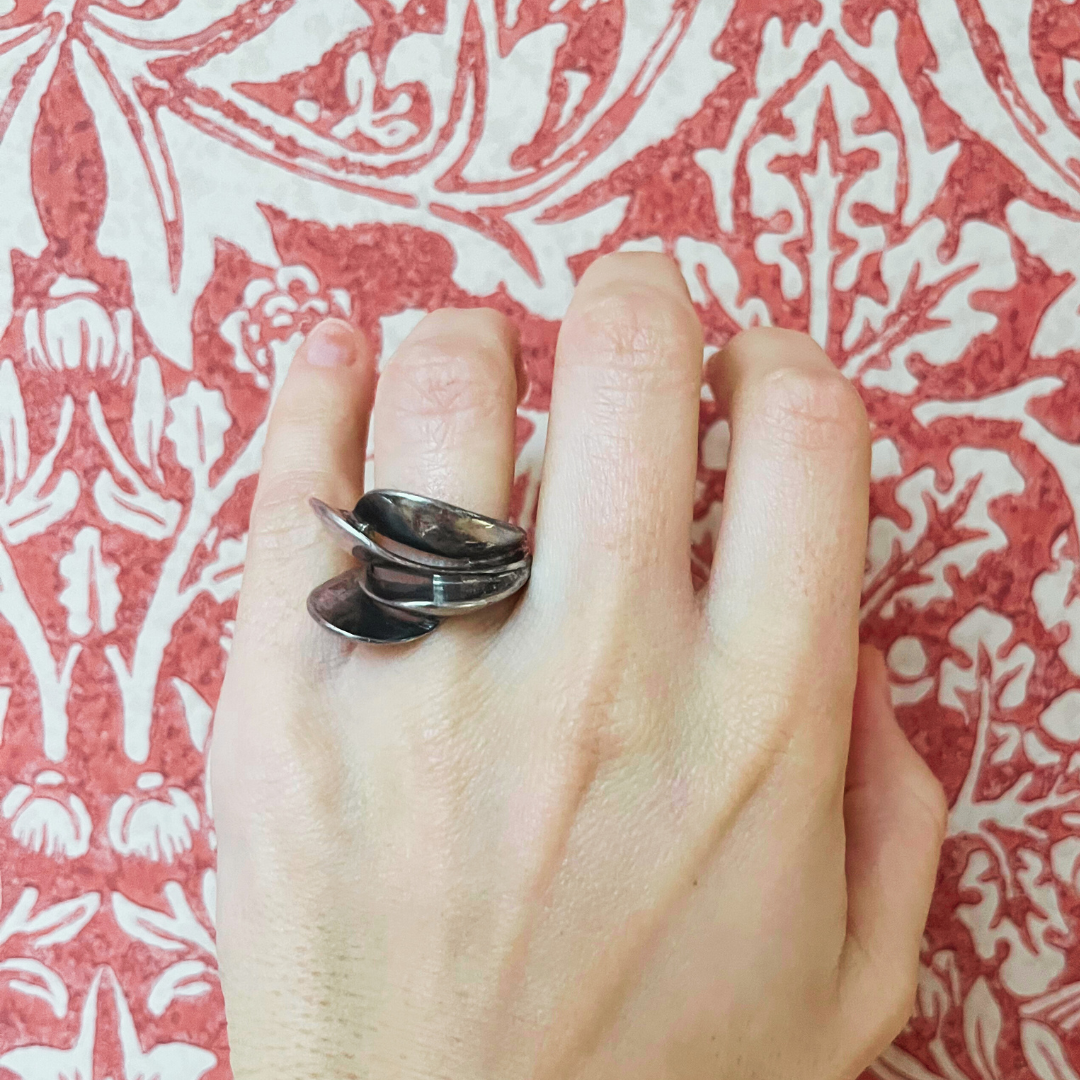 Vintage Statement Sterling Silver Ring Size M, Modernist Design