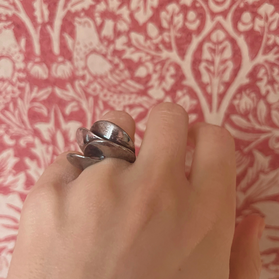 Vintage Statement Sterling Silver Ring Size M, Modernist Design