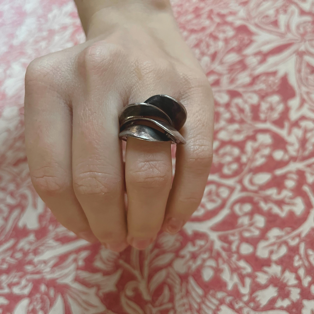 Vintage Statement Sterling Silver Ring Size M, Modernist Design