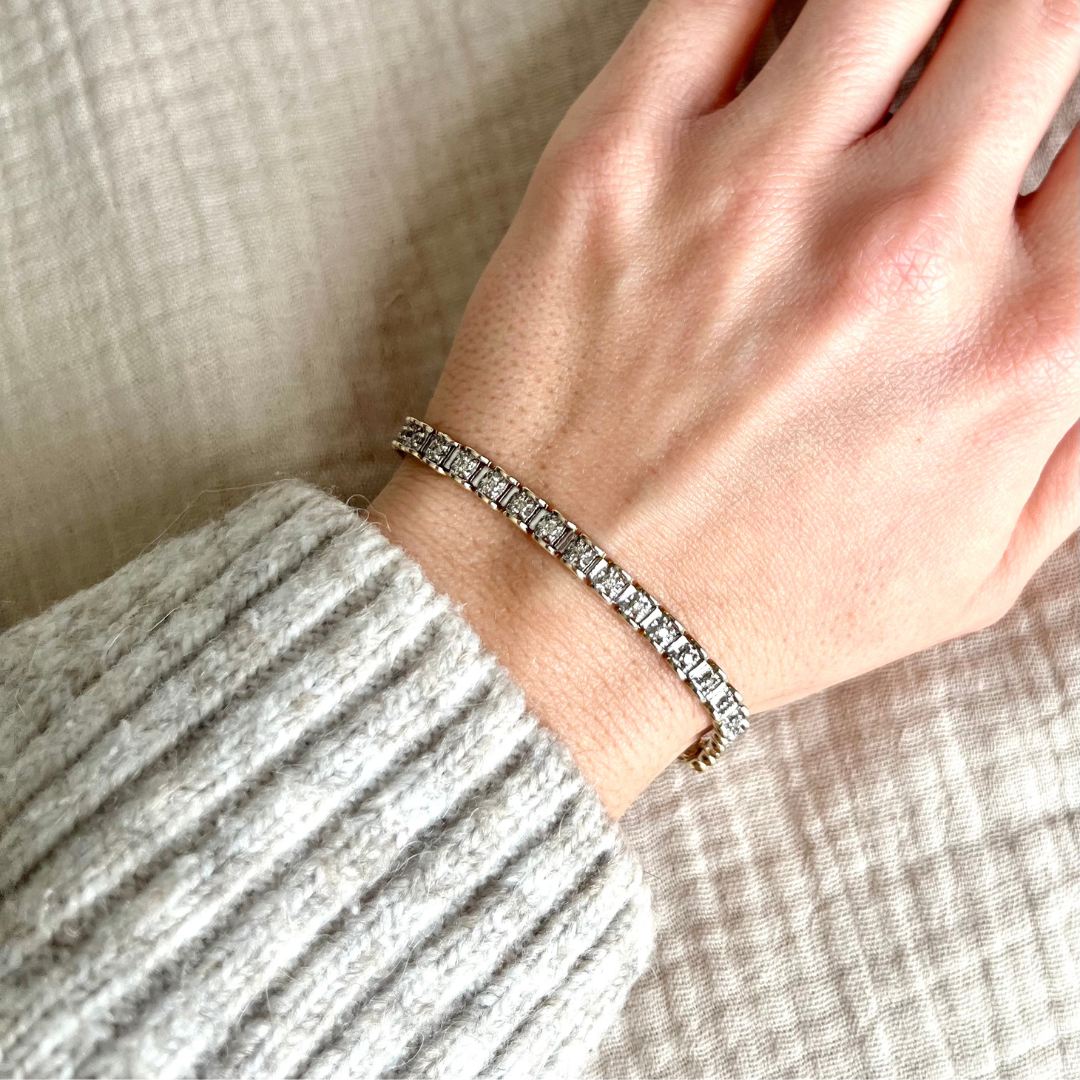 Vintage 9ct Gold and Diamond Tennis Bracelet, approx. diamond weight 1ct
