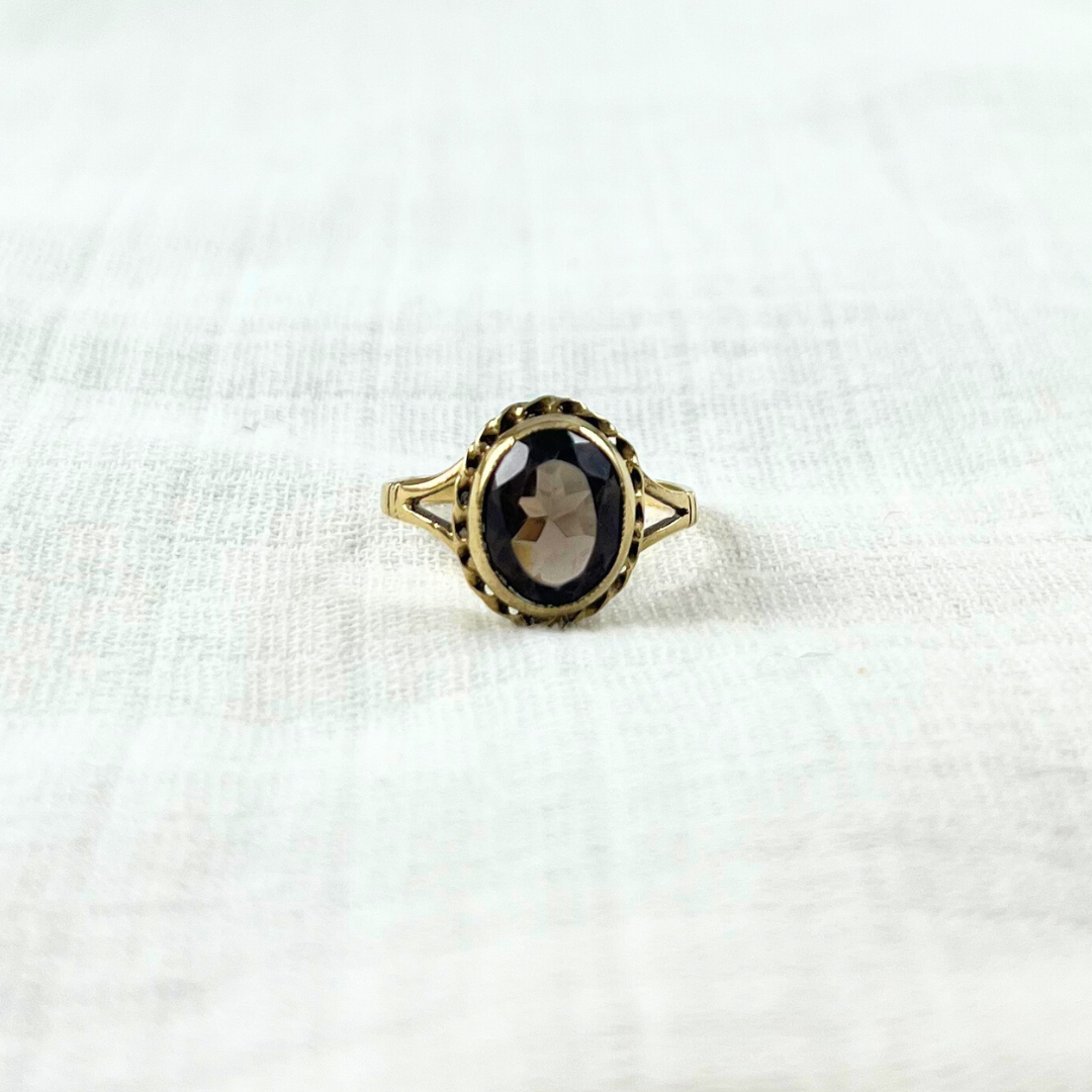 Vintage 1970s 9ct Gold Smokey Quartz Dress Ring, Size N