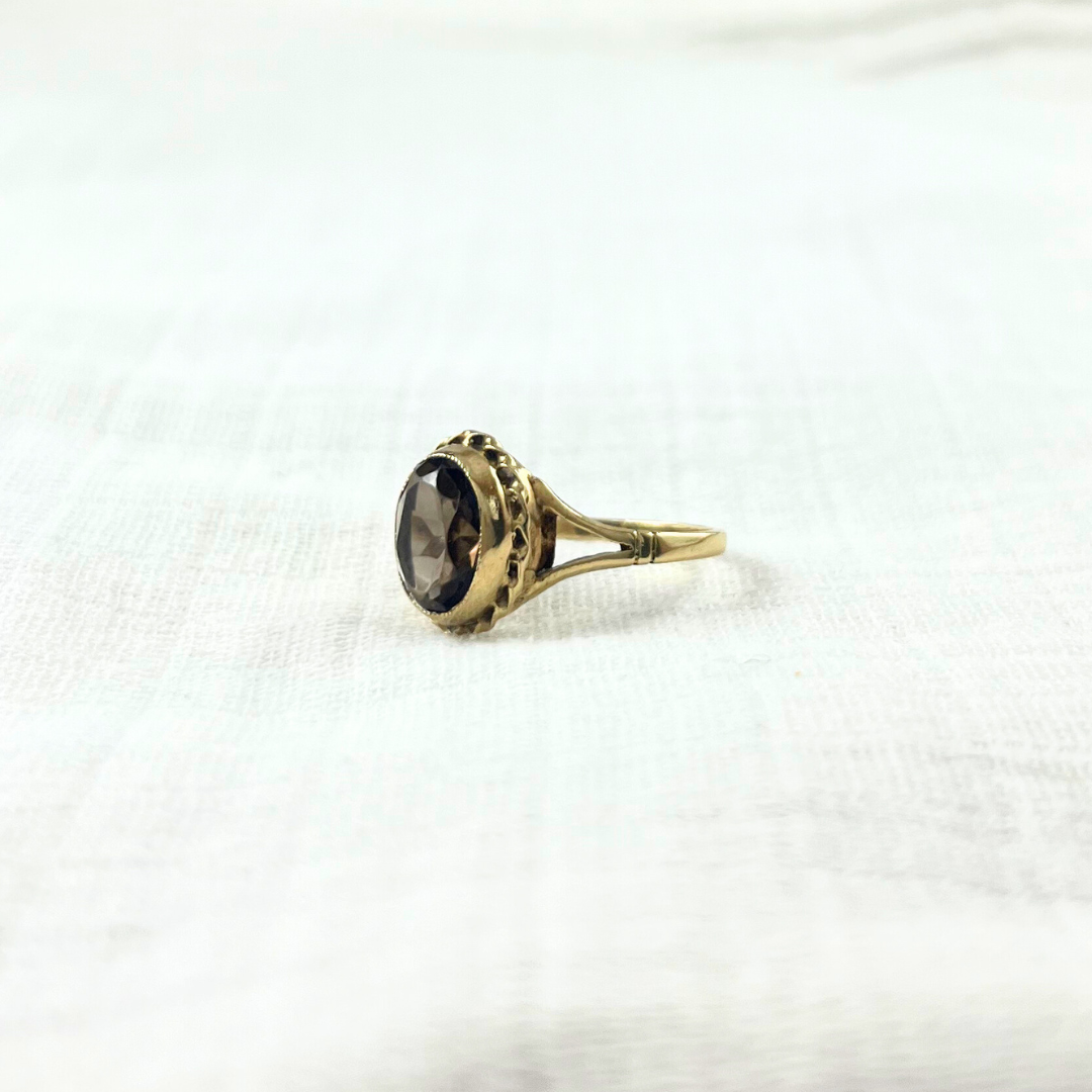 Vintage 1970s 9ct Gold Smokey Quartz Dress Ring, Size N